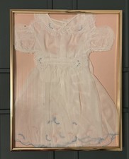 Victorian Antique White Baby Dress Gown Ruffle Embroidered Lace Doll Framed