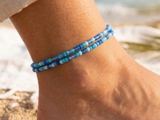 2pcs Of Blue Mix Seed Beaded Stretch Anklet