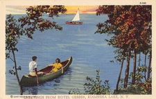 Kiamesha Lake, New York Hotel Gebber Greetings Borscht Belt postcard linen