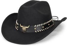 "Classic Black Western Felt Roll Up Brim Cowboy and Cowgirl Hat for Women and ..