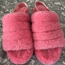 UGG NWOB HOT PINK FLUFF YEAH SLIPPER 9 SLINGBACK SHOE BOOT SLIDE 100 AUTHENTIC