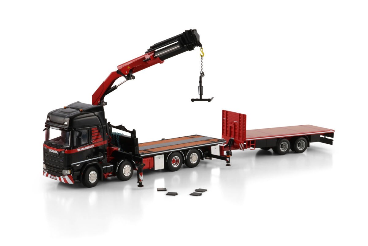 Scania R highline riged flatbed truck Palfinger crane combi