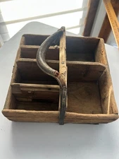 Vintage Primitive Wood Organizer Box Tool 11-1/2" x 11" Shabby Chic Farm House