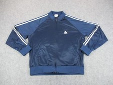 VINTAGE Adidas Jacket Mens Large Blue White Trefoil Side Stripe Track Coat