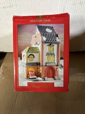 Holiday Time Christmas Village Fire Brigade Banbury Cottage Porcelain House 