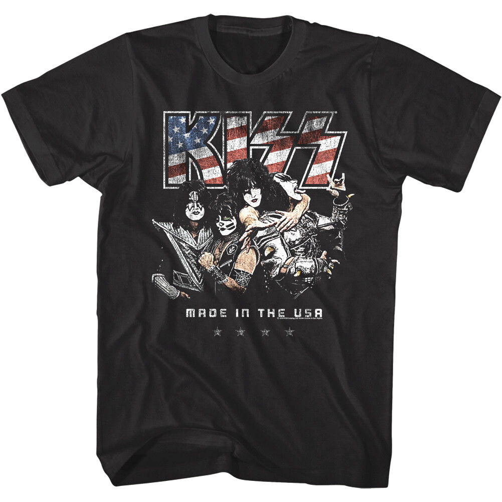 Kiss Made in the USA Men's T Shirt Rock Band American Flag