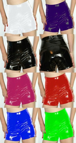 PVC HIGH WAISTED SHORTS BLACK RED BLUE 