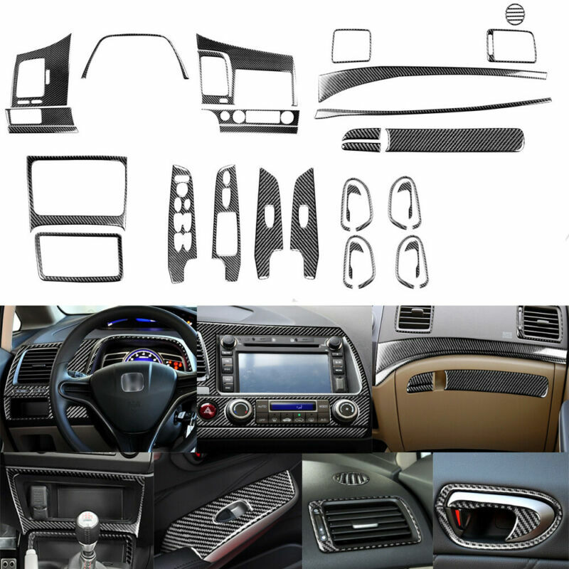 21Pcs For Honda Civic 8th Gen 2006-11 Carbon Fiber Full Set