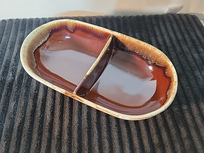 Vtg McCoy Pottery Brown Drip Glaze Divided Bowl Candy Snack Chip Dip USA MCP 60s