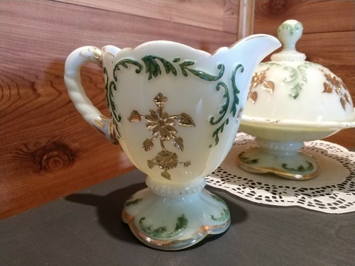 ANTIQUE 4 PIECE NORTHWOOD CUSTARD GLASS SUGAR, CREAMER & BUTTER DISH/LID SET - Picture 2 of 12