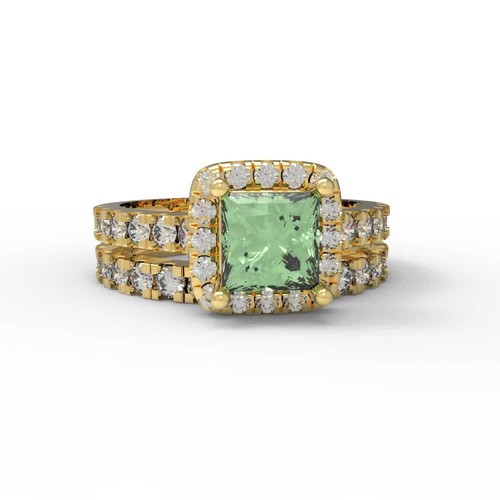 1.56 ctw 14K Wedding Set for Women Simulated Green Diamond Ring and Wedding Band - Video 1 of 1
