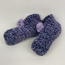 VTG Handmade Warm Crochet Knit Adult Slipper Booties Socks House Shoes Purple