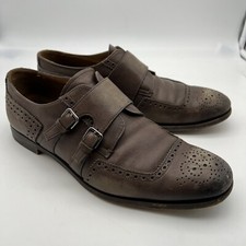 PRADA US sz 9 Perforated Double Monk Strap Dress Shoes Brown Leather Oxfords