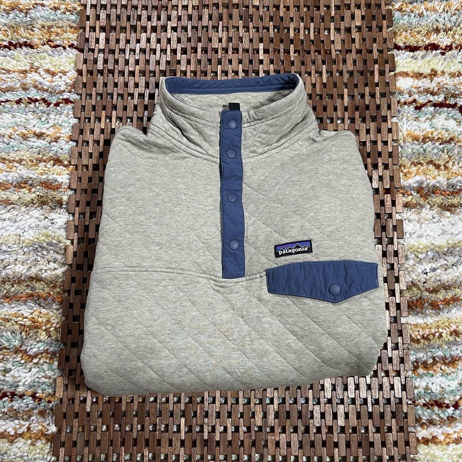 Patagonia Diamond Quilted Snap-T Fleece Jacket for Men in Beige Blue Size Large L