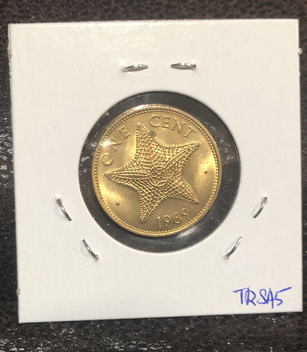 1969 Bahamas 1 Cent UNCIRCULATED Nickel Brass Coin-Starfish Coin