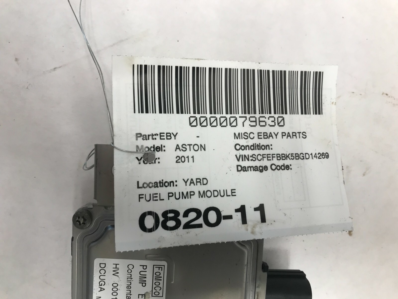 07-16 ASTON MARTIN V8 VANTAGE FUEL PUMP MODULE OEM 7H42-9D372-AA