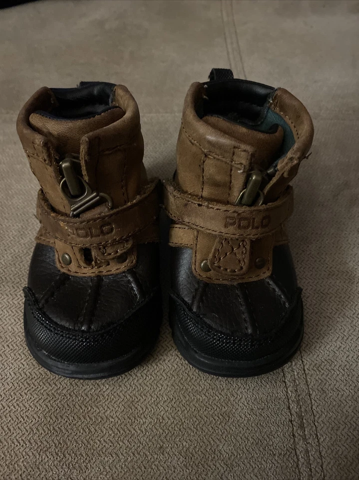 POLO Ralph Lauren Niños Conquest Hi Duck Botas Niño’s Talla 1 Marrón/Negro De Colección Años 90 Foto 2 de 4