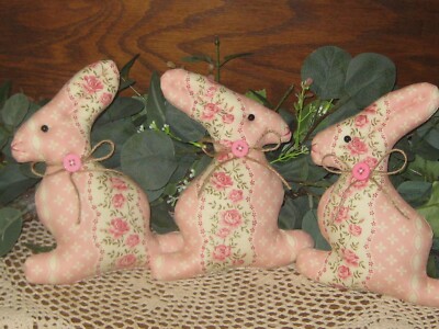Cottage Decor 3 Dusty Rose Fabric Rabbits Easter Bowl Fillers Handmade ...