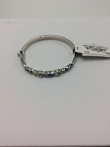 $58 GIVENCHY Blue Green Clear Crystal Silver-Tone Hinged Bangle Bracelet 33GB - Picture 7 of 12