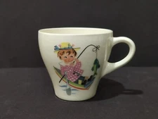 Vintage Figgjo Flint Kid's Ceramic Cup Girl Fishing Made In Norway