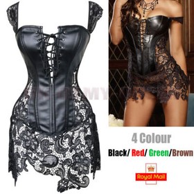 Womens Black Plus Size Corset Gothic Overbust Waist Cincher Bustier Top Lingerie