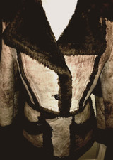Shearling Sheepskin Fur Coat Custom Design, High Waistline Jacket & Wrap Skirt M