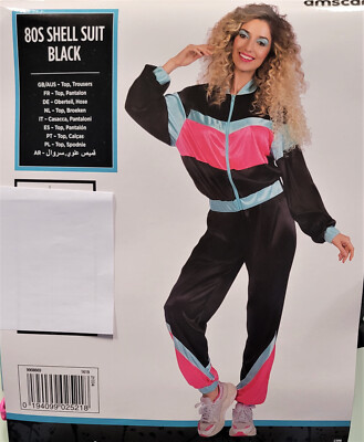 80er Jahre Trainingsanzug Kostüm Jogginganzug Jacke Hose Mottoparty  schwarz