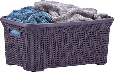 Superio 35L Knit Laundry Basket with Cut-Out Handles - Purple