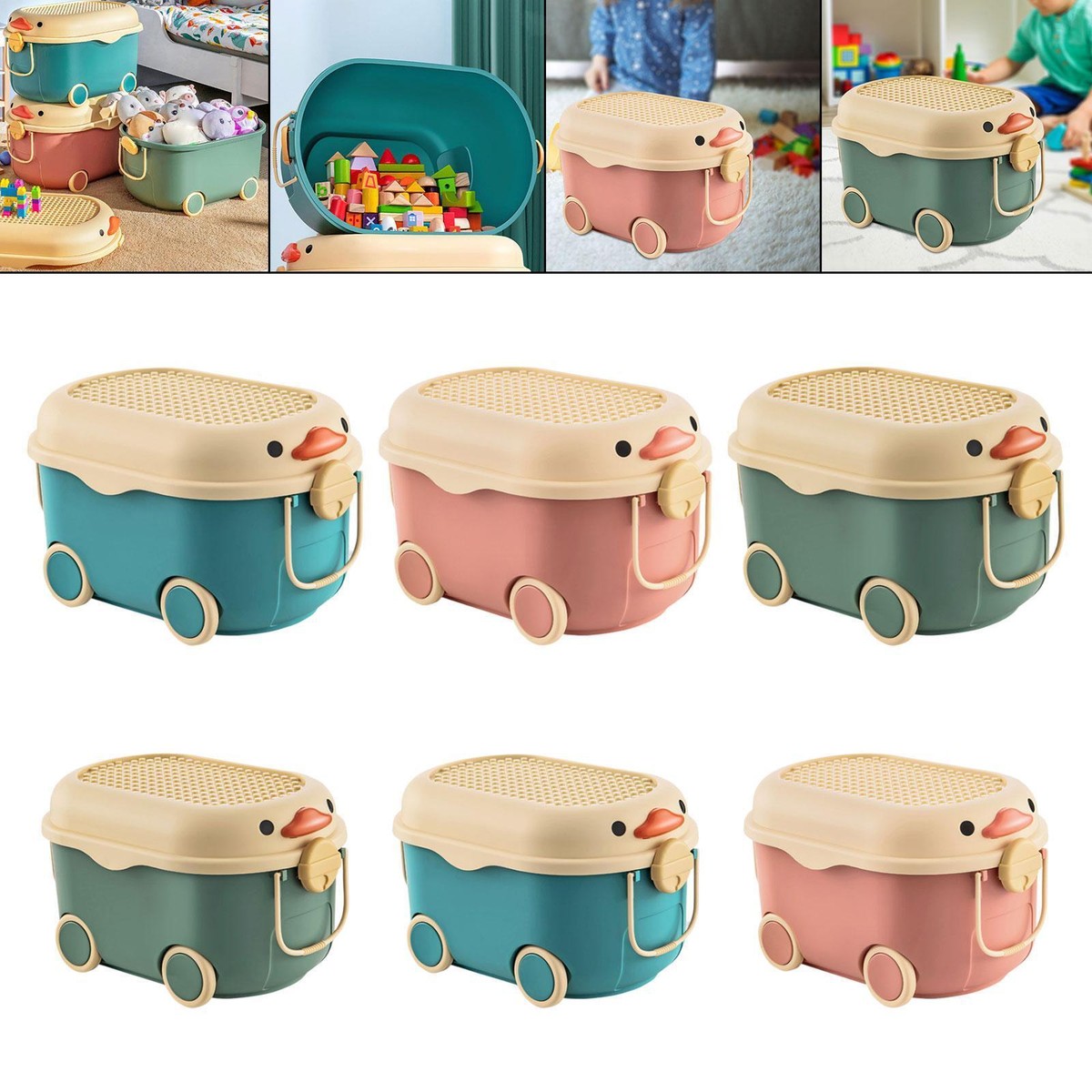 Cartoon Duck Shape Toy Storage Box with Wheels Multipurpose for