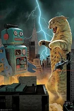 Catzilla vs Robot Print  Poster (24x36)