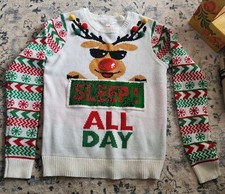 Ugly Christmas Sweater Reindeer Rudolph Sleep/Sleigh All Day Medium 7/9