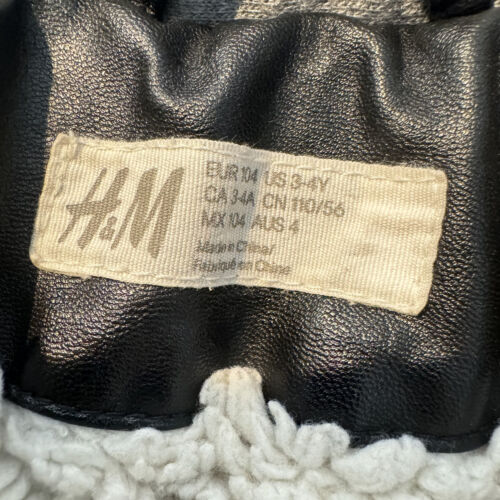 H&M Faux Leather Biker Jacket With Faux Wool Lining Youth us 3-4 Black Boys - Picture 4 of 4