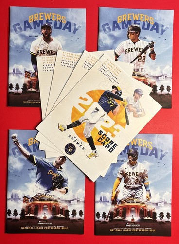 2023 MILWAUKEE BREWERS ARIZONA DIAMONDBACKS Set of 4 Postseason Program & 4 Card