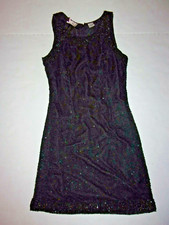 Vtg Laurence Kazar beaded 100 silk knee length dress Sz PP