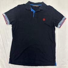 Roberto Cavalli Polo Mens Large Black Red Logo Monogram Blue White Red Trim