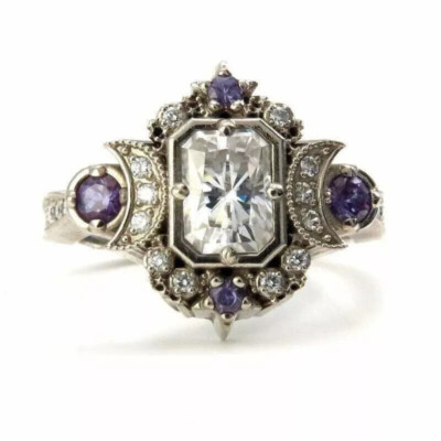 2.50Ct Art Deco Style Moon Goddess Lab-Created Diamond Wedding 925 Silver Ring