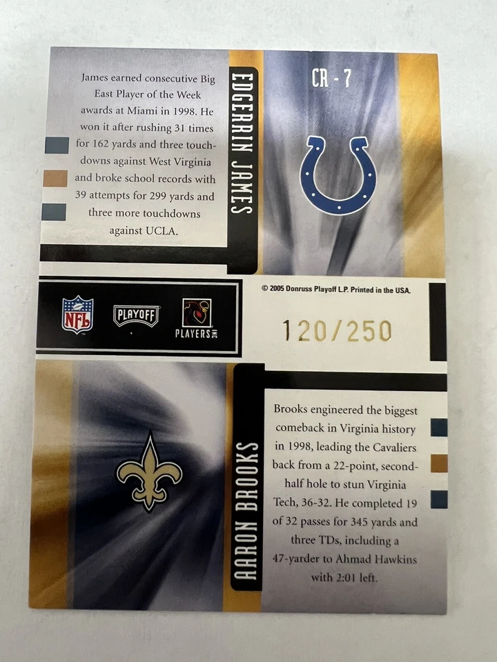 2005 Playoff Honors Class Reunion Aaron Brooks Edgerrin James /250 Foil - Image 2 of 2