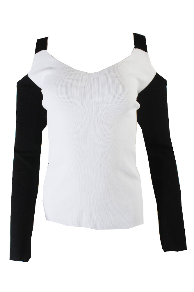 Свитер с открытыми плечами Yyigal White Black Colorblocked M