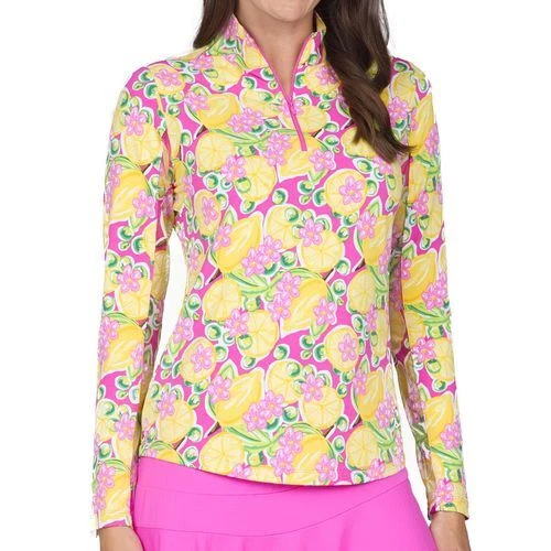 NWT Ladies IBKUL CALISTA HOT PINK MULTI Long Sleeve Mock Golf Shirt S M L XL XXL