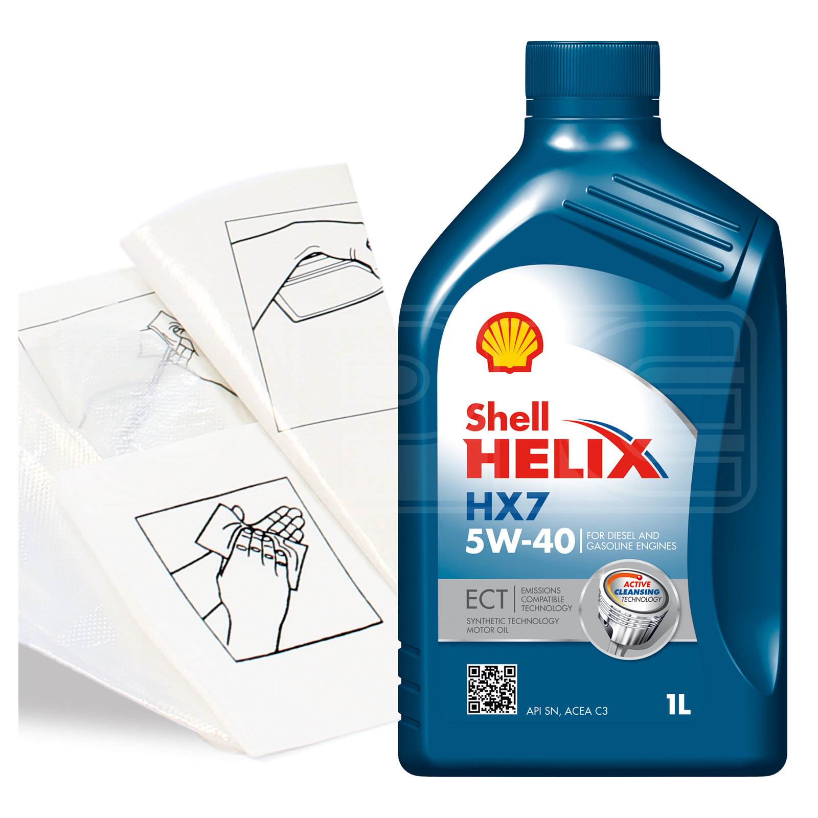 Engine Oil Top Up Shell Helix HX7 ECT 5w-40 C3 1 LITRE 1L + Gloves Wipes Funnel