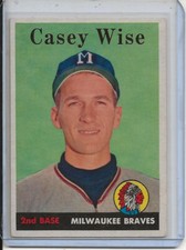 1958 Topps Baseball Card Casey Wise 2nd Base Milwaukee Braves Near Mint # 247