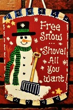 Free Snow SNOWMAN SIGN Wall Art Door Hanger Plaque Winter Wood Decor Country