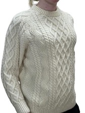 Sz S M Vtg 70s Cableknit Sweater Anny Lewinter Ireland Cream Wool Knit Fisherman