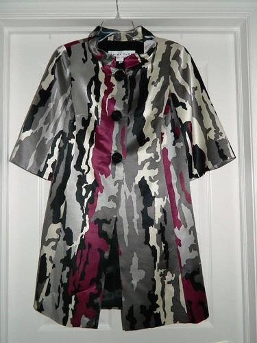 Abrigo Chaqueta Polvo Trina Turk Gris y Magenta Lana/Seda Mangas 3/4, Talla Pequeña - Imagen 11 de 12