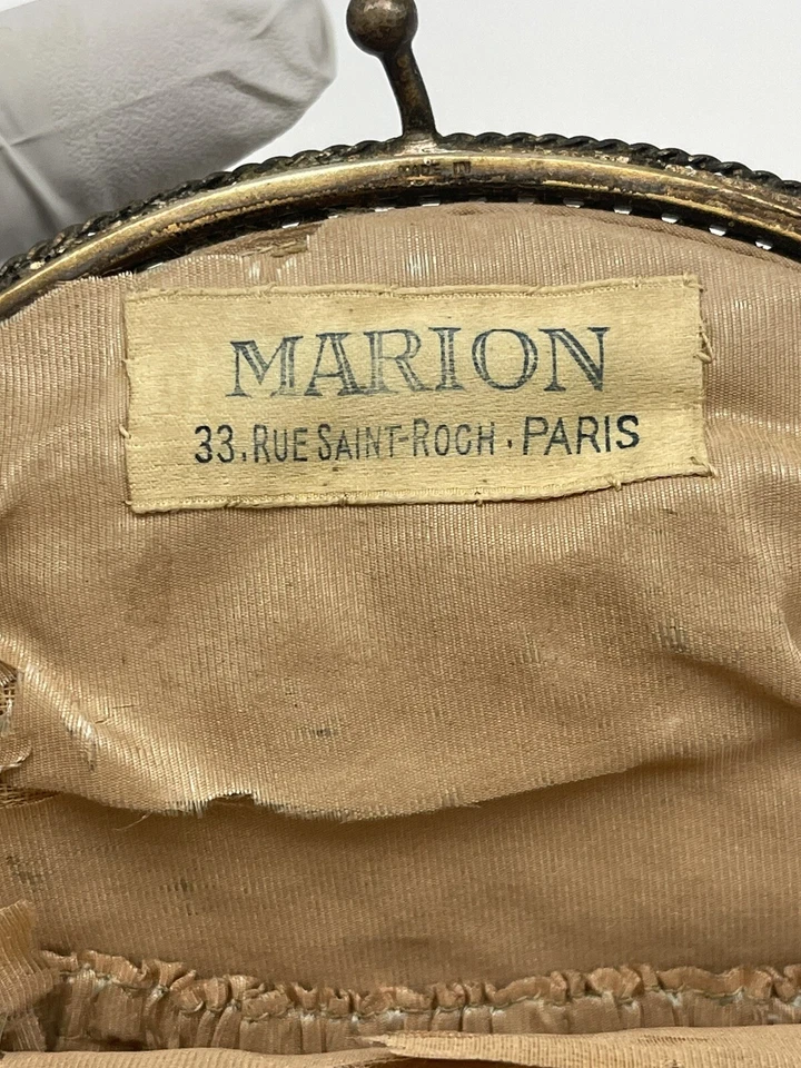 ANTIQUE MARION PARIS HANDMADE EVENING BAG EMBROIDERED CRYSTAL BEADS CLASP VELOUR - Image 3 of 4