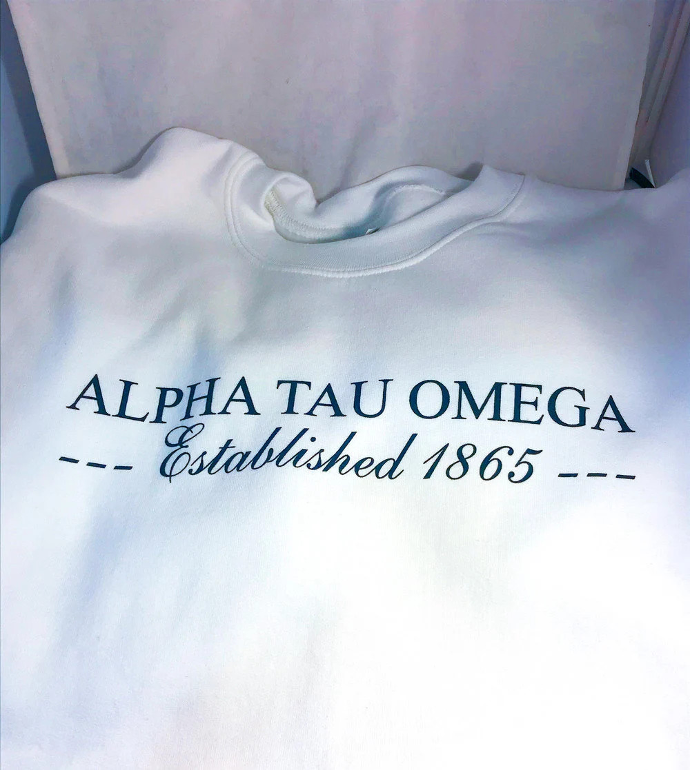 Alpha Tau Omega Fraternity Crewneck Sweatshirt- White-Size Medium-New!