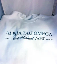 Alpha Tau Omega Fraternity Crewneck Sweatshirt- White-Size Medium-New!