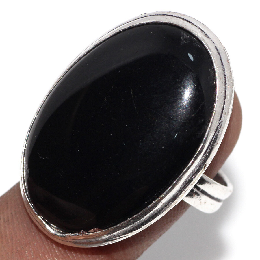 925 Silver Plated-Black Onyx Ethnic Gemstone Handmade Ring Jewelry US Size-9 JW