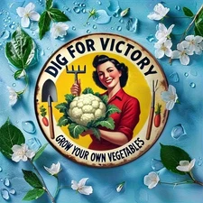 Vintage Digging Victory Garden Metal Sign 8x8 Inch WWII