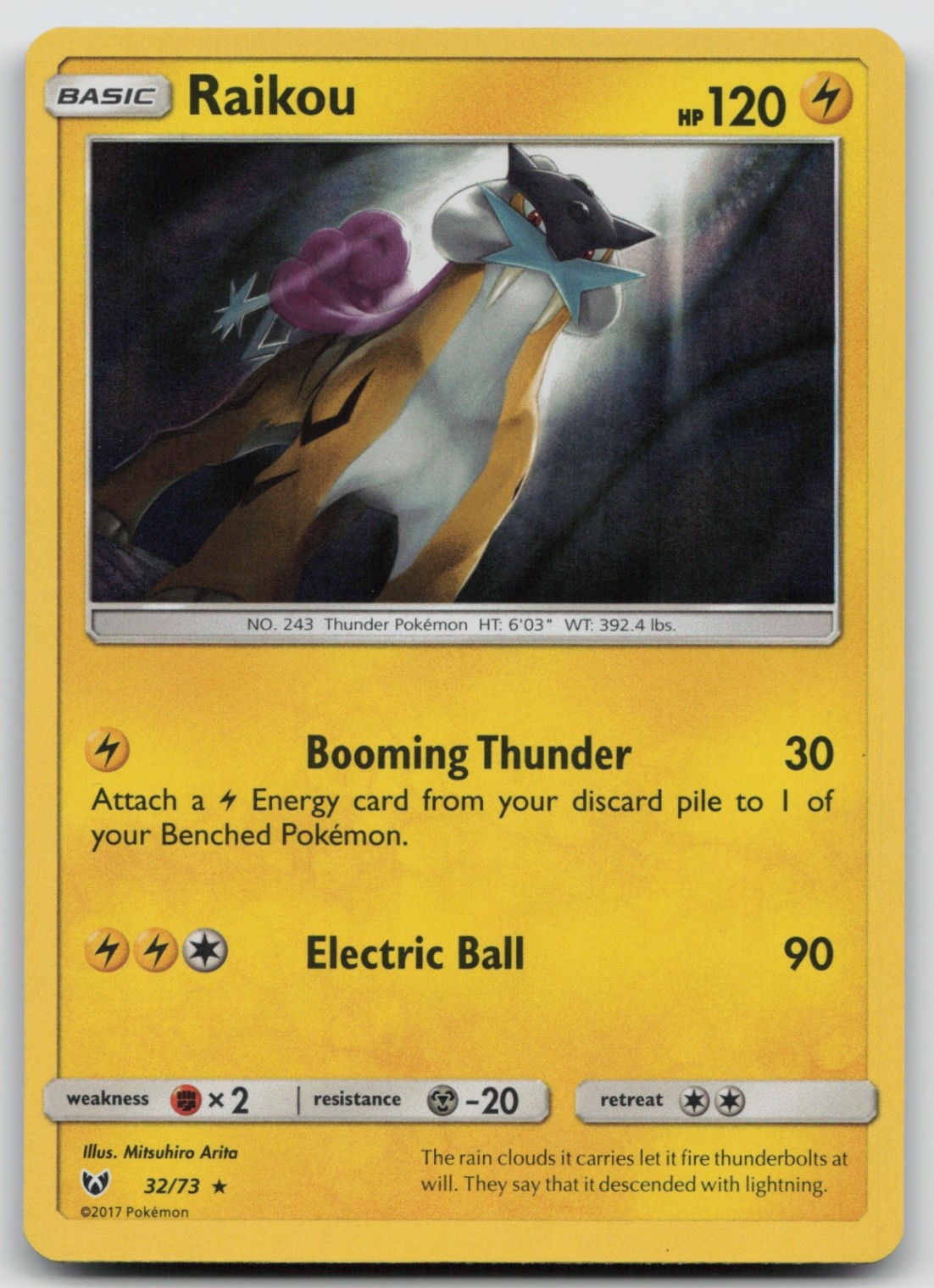 Pokemon Card Raikou Holo Rare Shining Legends 32/73